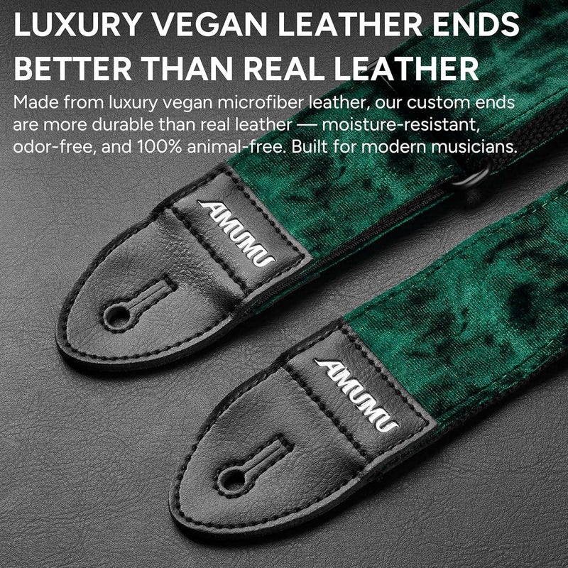Amumu Flocked Velvet Guitar Strap with Microfiber Leather Ends - Guitar Accessories - Fits Acoustic, Bass and Electric Guitar - Green - Image 5